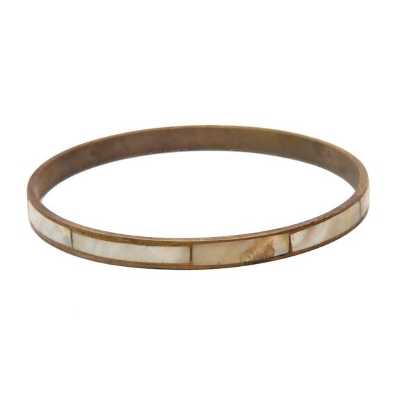 Vintage Bangle Bracelets Brass Mother of Pearl Shell Copper Twist Metal Casual - Picture 6 of 11